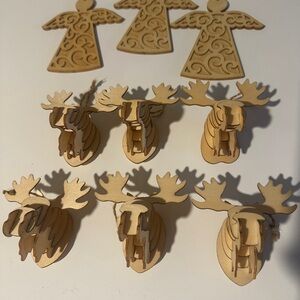 Wooden Angel and Moose Ornaments